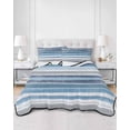 thumbnail image 2 of Quilts Twin Size Bedding Set, Blue Nordic Style Stripes Lightweight Quilted Comforter, Blue Gray Texture Soft Reversible Bedspread Coverlet with Pillow Covers for All Season, 68" x 86", 2 of 7