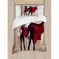 thumbnail image 3 of Superhero King Size Duvet Cover Set, Super Woman and Man Heroes in City Solving Crime Hot Couple in Costume, Decorative 3 Piece Bedding Set with 2 Pillow Shams, Beige Brown Magenta, by Ambesonne, 3 of 3