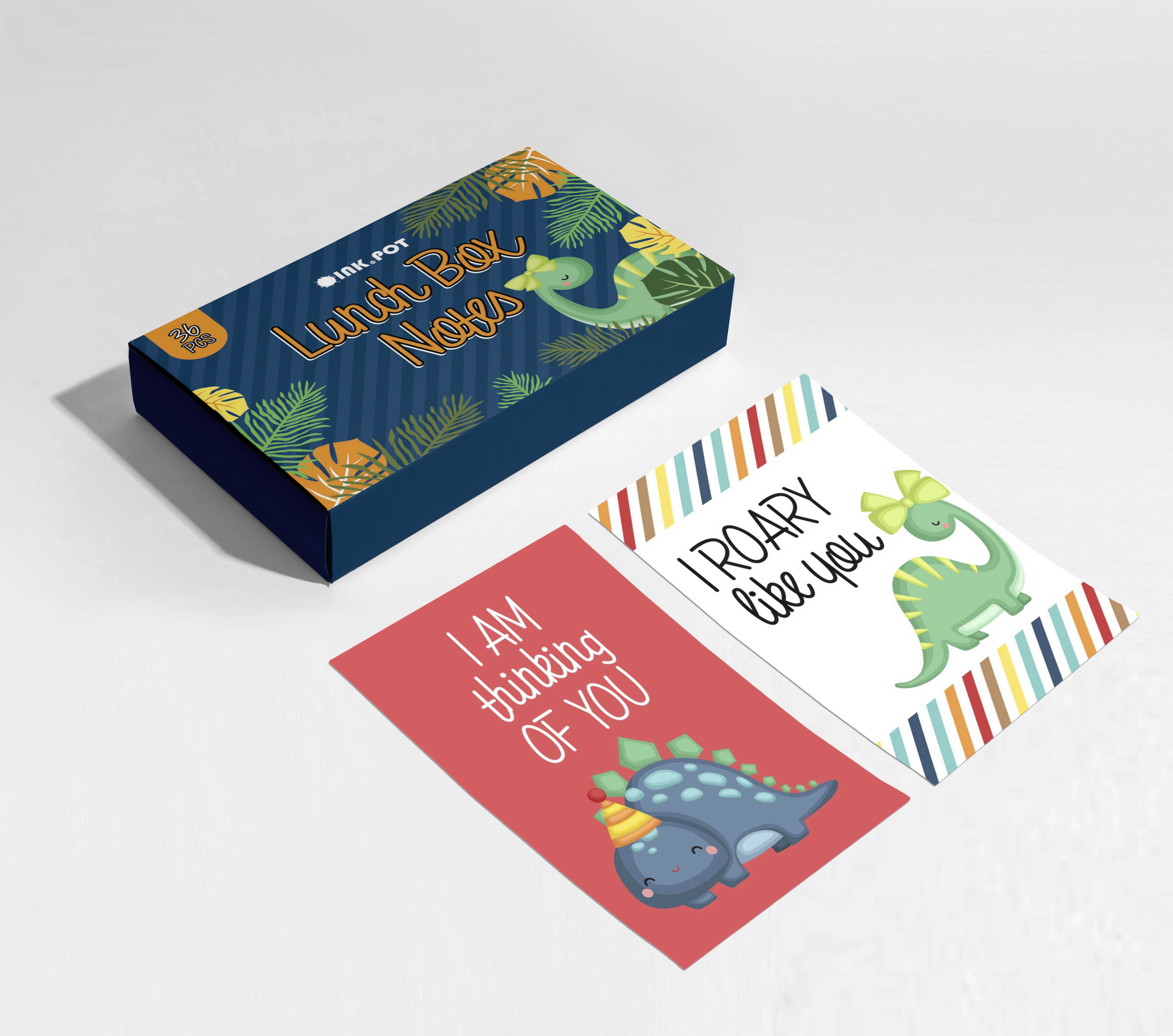 Inkdotpot Pack of 36 Inkdotpot Lunch Box Notes For Kids/ Teens, Daily Inspirational Lines Happy Thoughts For Children, Students, Positive Affirmations Encouragement, Fun Lunch Notes (Dinosaur Theme)