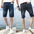 thumbnail image 3 of Pantalones cortos de mezclilla para hombre, holgados, con estampado medio, bermudas cortas, pantalones vaqueros para hombre, rotos, largos, holgados, anchos, populares, de lujo, diseñador de moda Y2k, 3 of 5