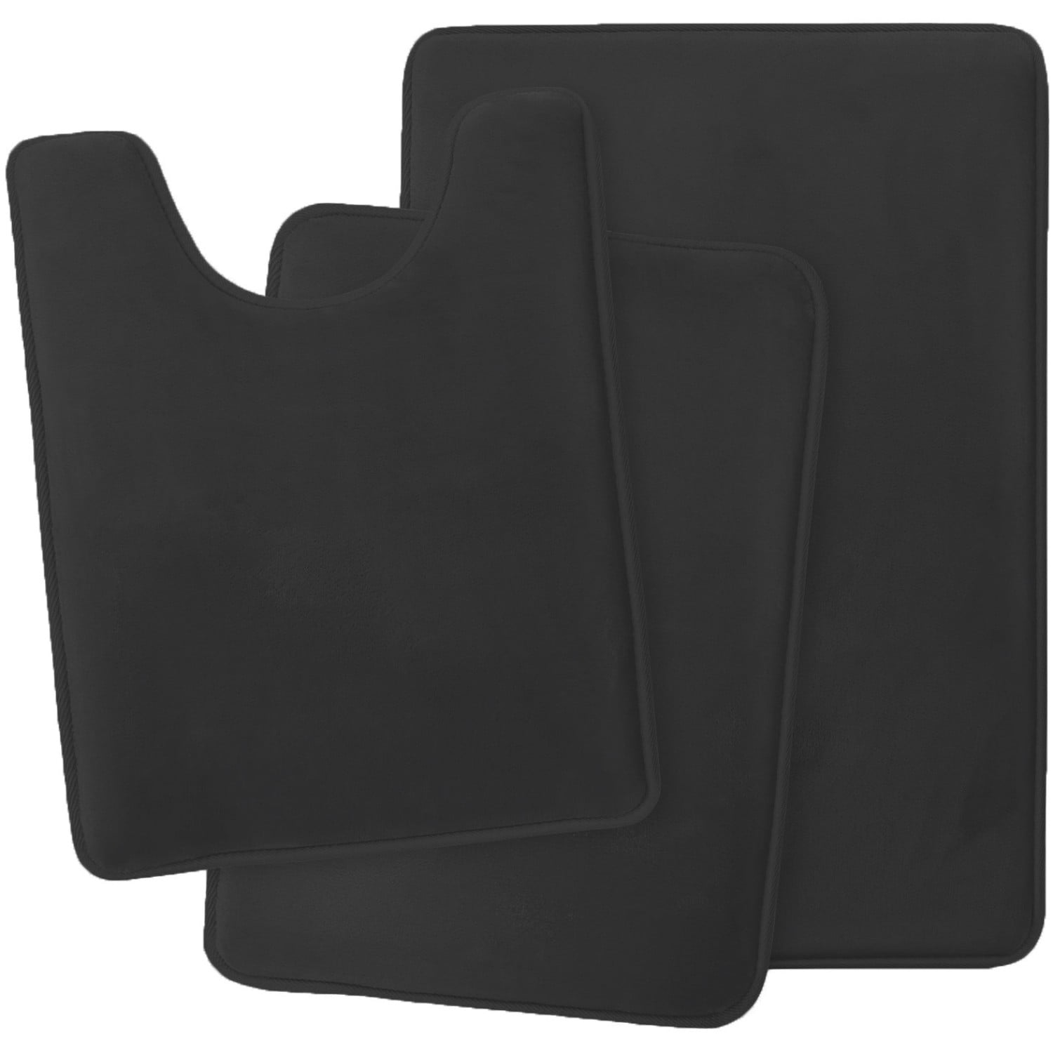 Set of 3 Absorbent Memory Foam Bath Mat Bathroom Rugs, Machine Washable， Large 20"x32", Small 17"x24", Contour 24"x20" Black