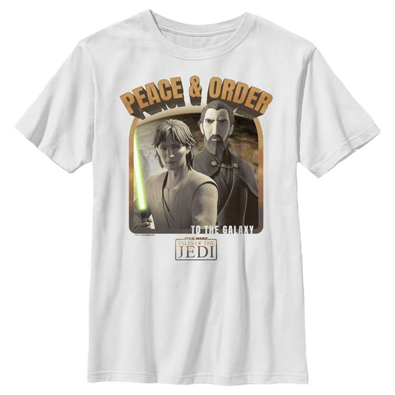 Boy's Star Wars: Tales of the Jedi Peace & Order to the Galaxy Graphic Tee White Medium