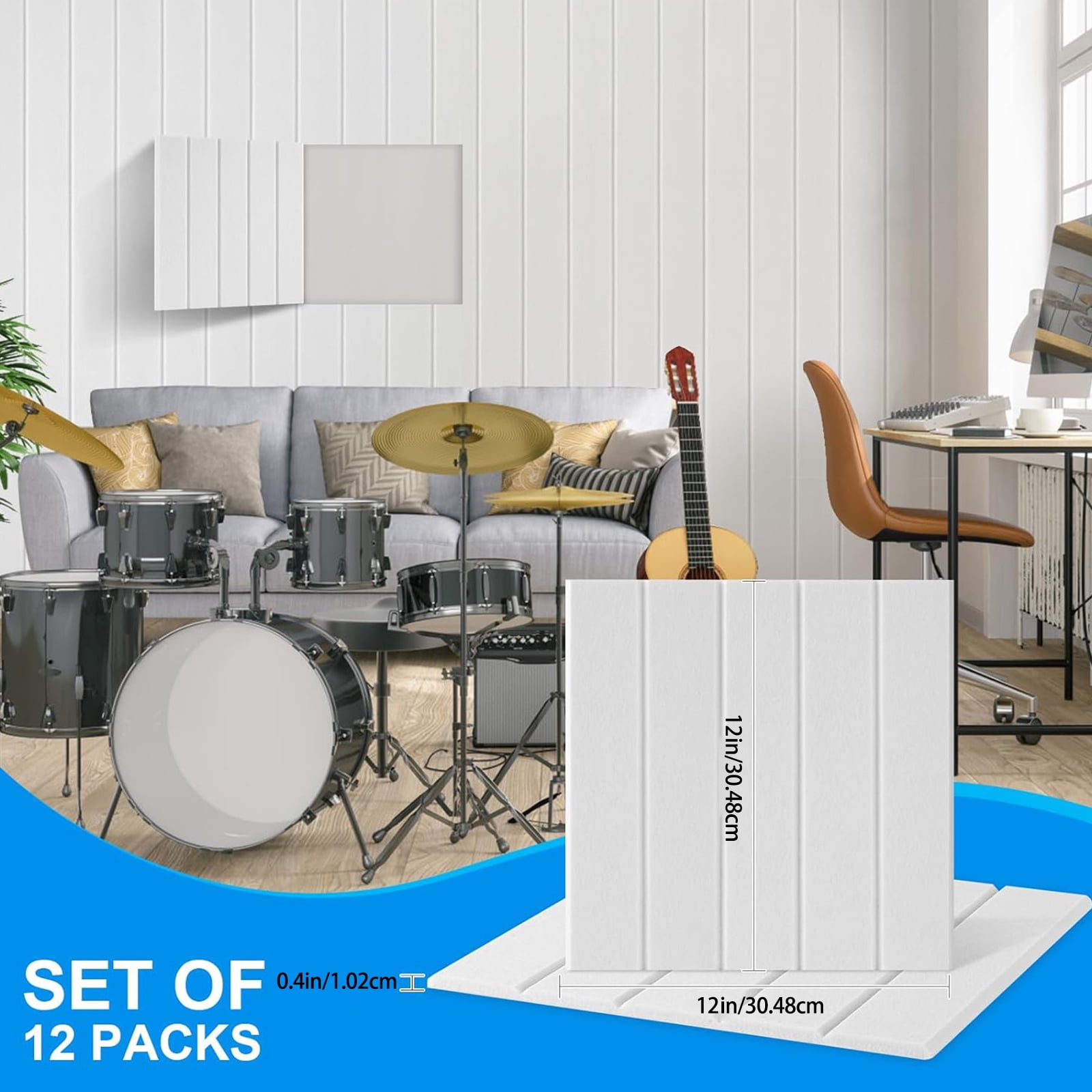 URTERYSER Pack of 12 Soundproof Foam Panels Wall Self Adhesive Acoustic Tiles Polyester Texture Perfect for Studios and Home Wall Black