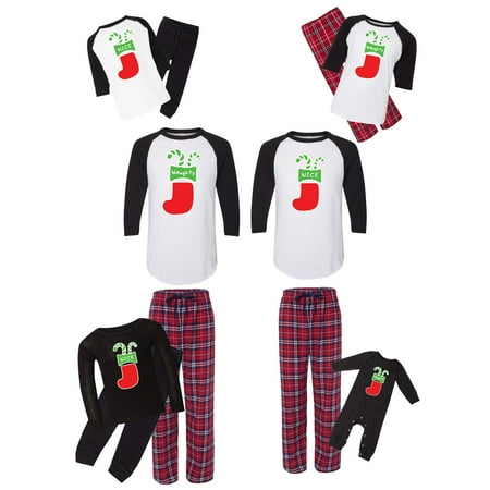 

Awkward Styles Matching Christmas Pajamas Set Red Nice Naughty Stocking Pocket Family Sleepwear