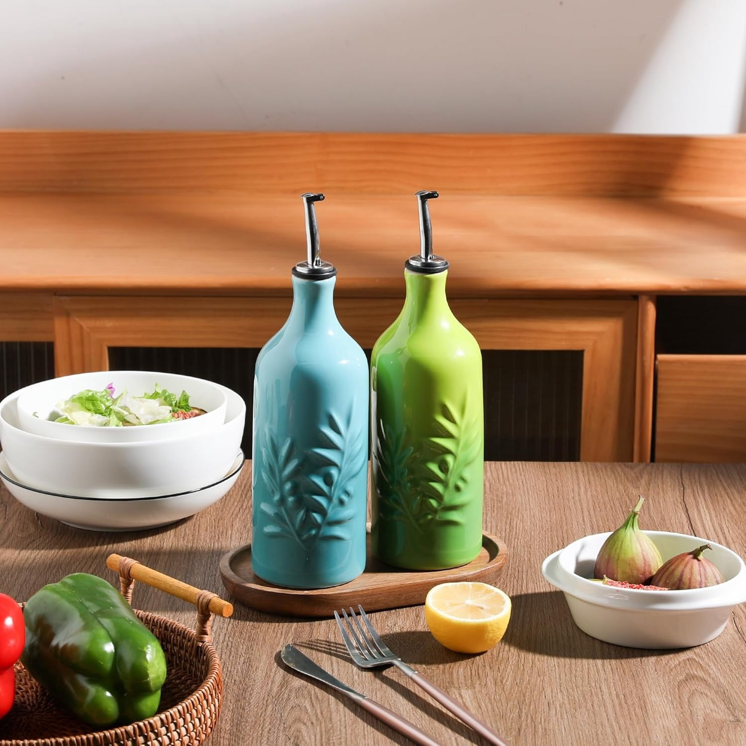 Olive Oil Dispenser for Kitchen, Cooking Oil and Vinegar Set, Olive Oil Bottle, Soy sauce, coffee syrup bottles - 4 pcs, Black