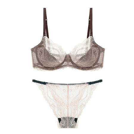 Somuwie Clearance Thin Sponge Transparent Bra With Large Chest And Small Lace Women s Sexy Lingerie Bra Set