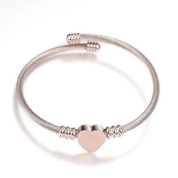 316 Stainless Steel Torque Bangles Heart Flexible Gold 2.2" P281