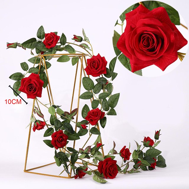 Arts Artificial Floral Flower Garland 6 FT Rose Vine Hanging Rose Garland para el día de San Valentín Boda Centro de Decoración de Rojo 10cm Macarena Vid de rosa falsa