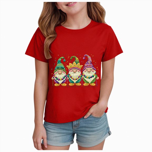 Hessimy Girls Short Sleeve Tops Casual Crewneck T Shirts Kids Babydoll Tunic Tees Blouses(Red,7-8 Years)