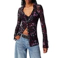 thumbnail image 1 of ZAXARRA Womens Button Down Shirt Casual Print Ruched Long Sleeve Button Up Shirt Ladies Work Blouses Loose Fit Tops, 1 of 5