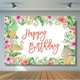 thumbnail image 3 of Fondo de fiesta de verano con temática hawaiana de playa, decoraciones para fiesta de cumpleaños de niña, pancarta de cumpleaños con flamencos tropicales, hojas de palmera florales doradas, fondo, 3 of 4