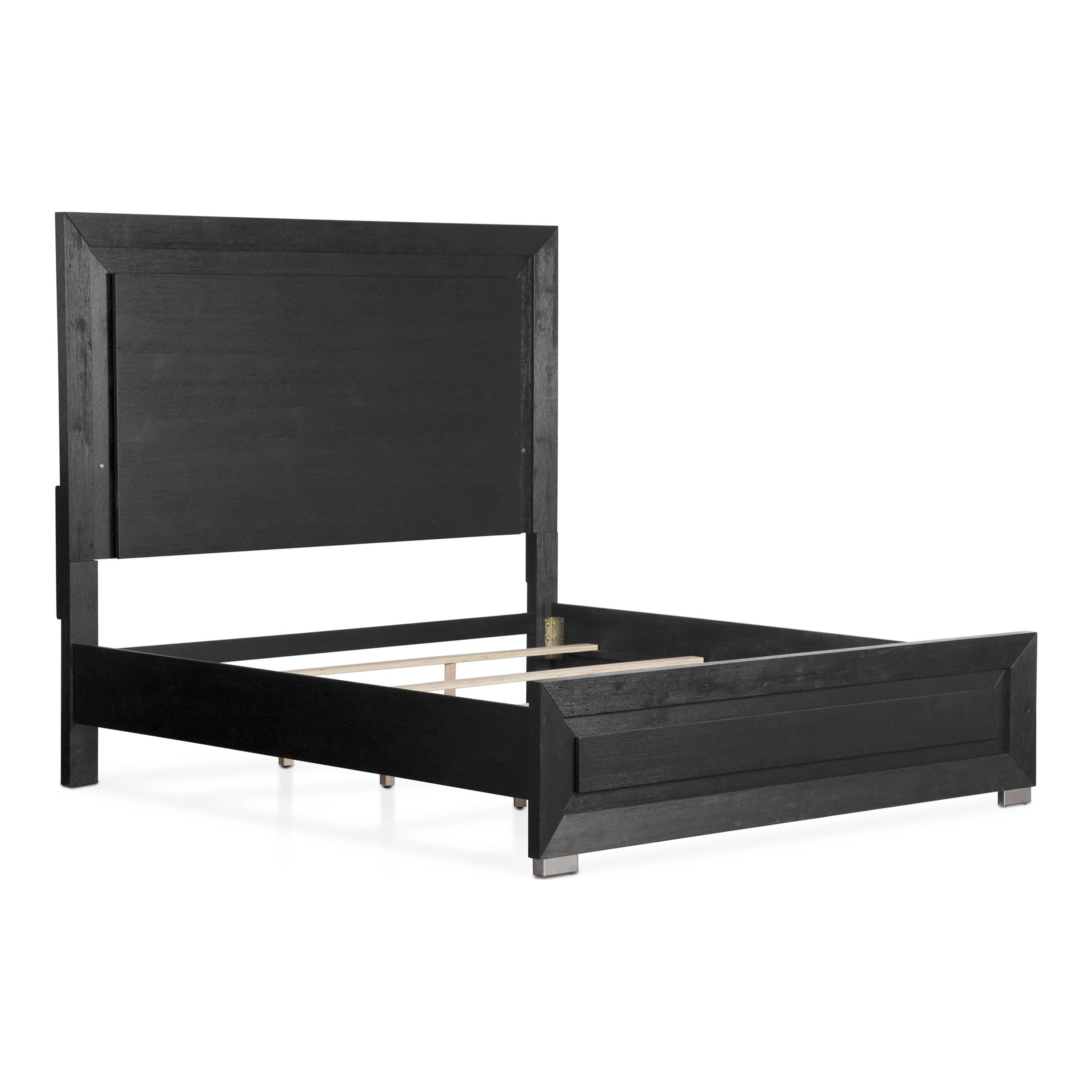 Furniture of America Bennett King Solid Wood Panel Bed with LED Light Headboard, Black
