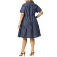 thumbnail image 3 of Agnes Orinda Women's Plus Size Chambray Dress Short Sleeves Button Down Flowy Tiered Shirt Dresses 1X Blue, 3 of 7