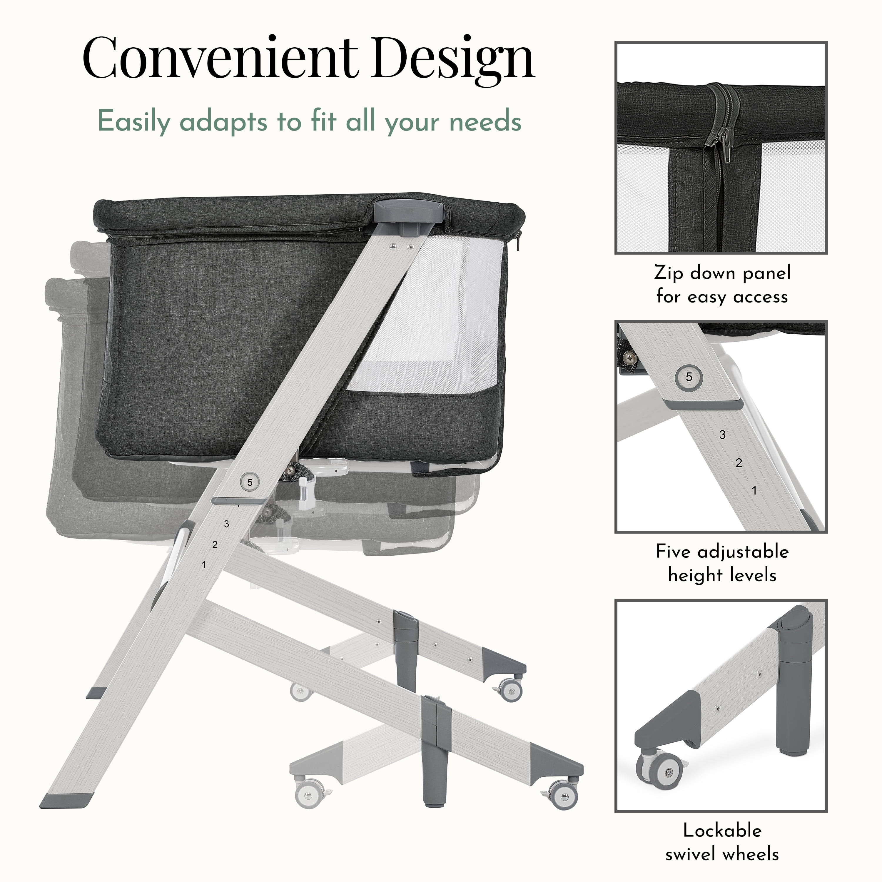 Evolur Stellar Bassinet and Bedside Sleeper in Black