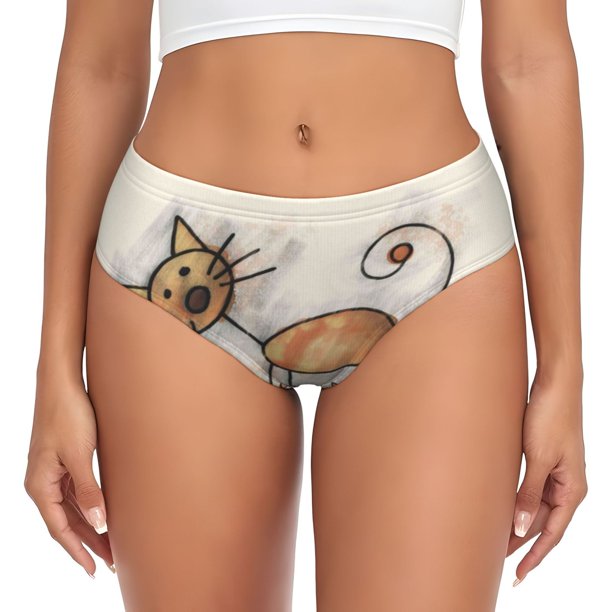 Fotbe Brown Cat Cartoon Calzones Estampados para Mujer – Ropa Interior de Algodón, Cómoda, Suave y Elástica-3X-Large