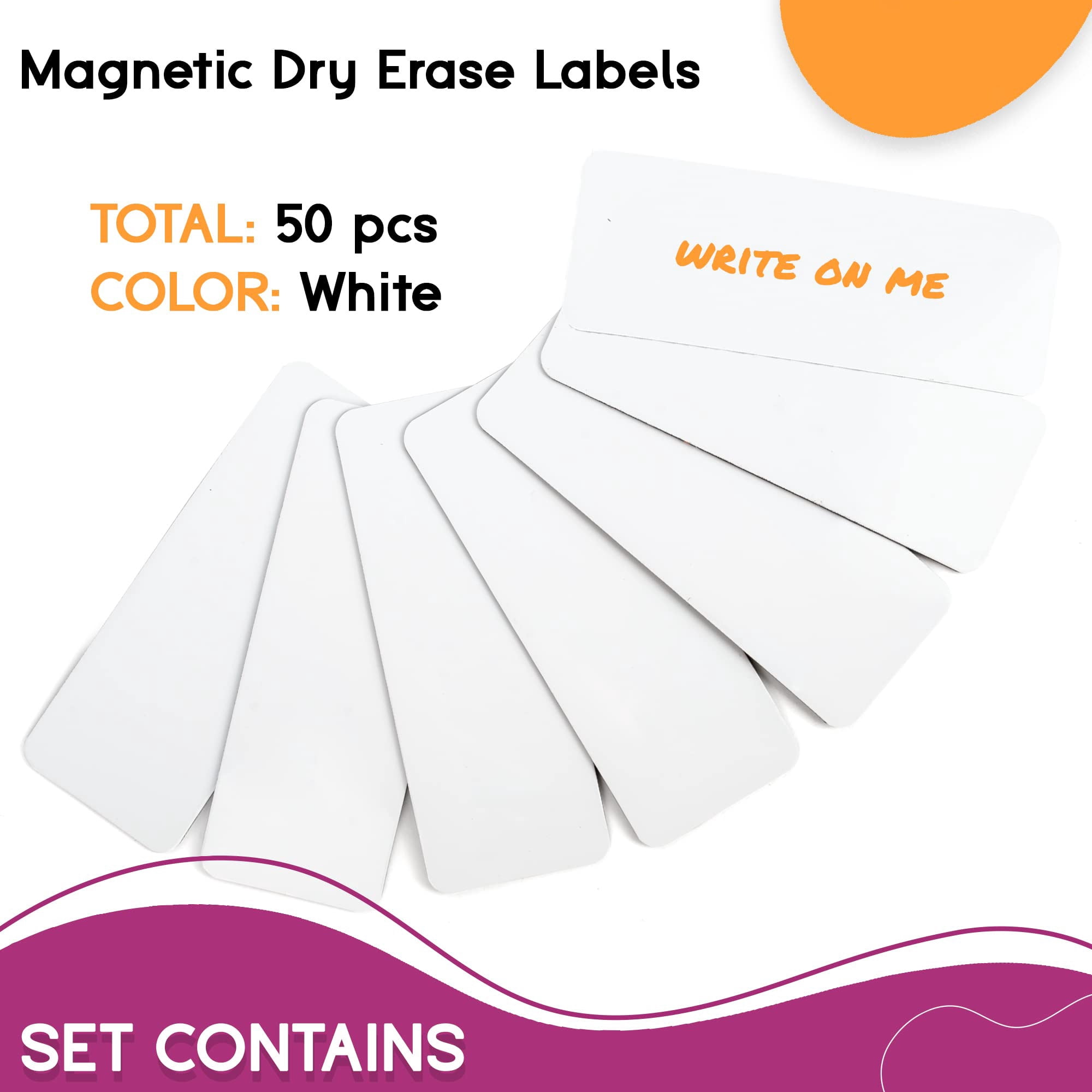 Magnetic Dry Erase Labels, 50 Pack Reble White Writable Strips for Classroom Home Office, Blank Name Tags for s Locker Shelf Organizer, White