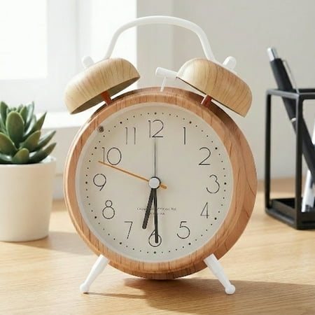 Unique Bargains Alarm Clock with Wood-Grain Patterns White 4.6L x 2.2W x 6.6H
