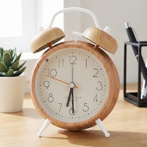 Unique Bargains Alarm Clock with Wood-Grain Patterns White 4.6"L x 2.2"W x 6.6"H