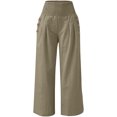 thumbnail image 4 of Wide Leg Linen Pants Women Summer High Waisted Boho Beach Flowy Pant Casual Vacation Outfits Elastic Lounge Trousers Gray 3XL, 4 of 5
