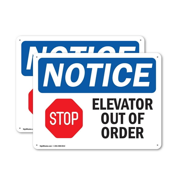 (2 Pack) Elevator Out Of Order OSHA Notice Sign 18 Inch X 12 Inch Indoor / Outdoor Rust-Free Aluminum Metal Signs for Workplace, Workshop, and Construction Site, Made in the USA