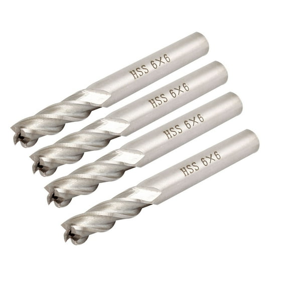 4Pcs 13mm Cut Depth HSS Straight Shank 4 Flute End Mill 6mm 15/64"