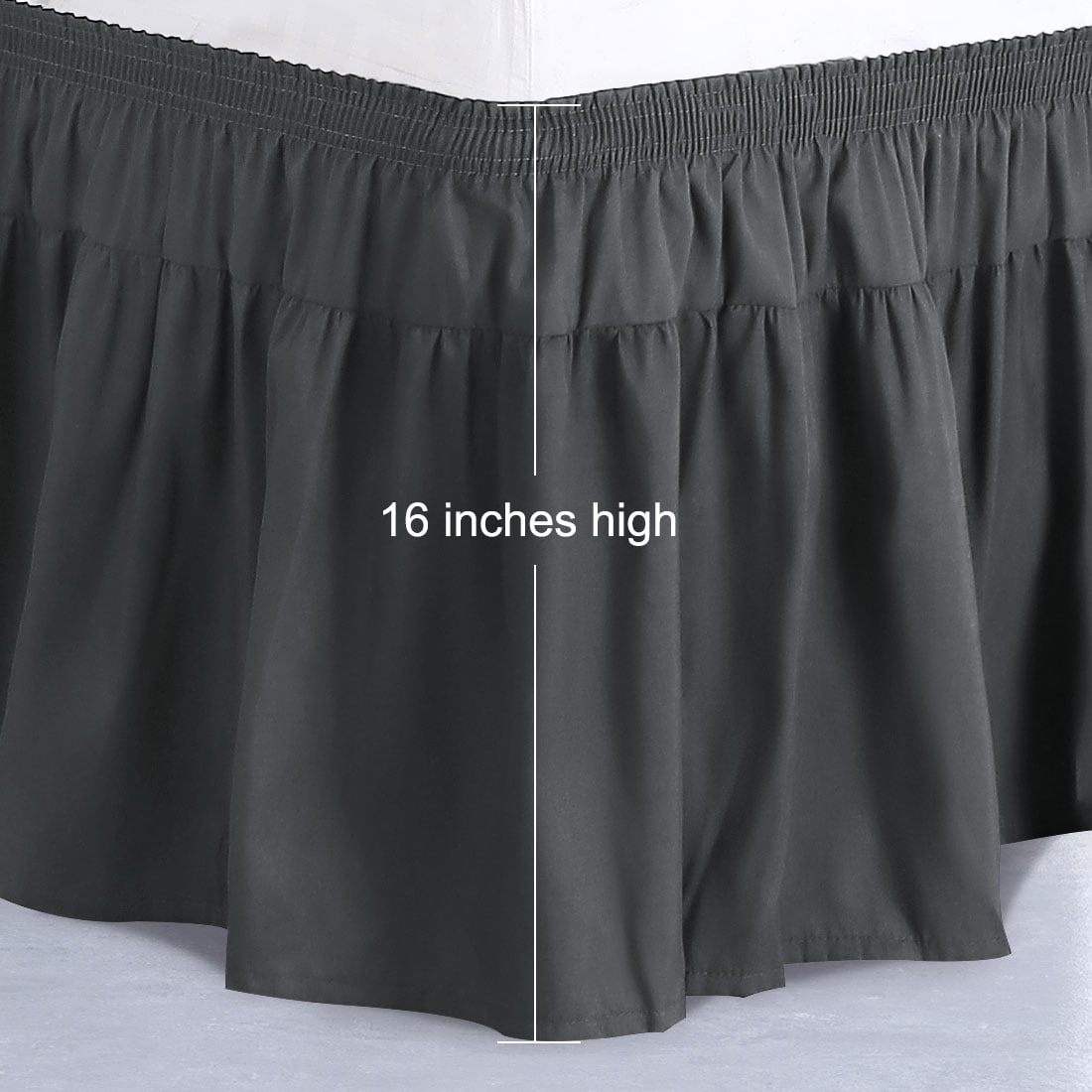 PiccoCasa 1Pcs Polyester Brushed Bed Skirt Elastic Dust Ruffles 16 Inch Drop King Dark Gray