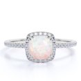 thumbnail image 1 of JeenMata Anillo de Compromiso de 1,75 Uds con Halo de Moissanita y Ópalo de Fuego de Talla Cojín en Oro Blanco de 18 K sobre Plata, 1 of 6