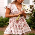 thumbnail image 2 of MesaSe Robe Bohème pour Femmes Motif Floral Manches Courtes Col en V Profond Design Taille Robe Courte Plissée Ample pour Vacances à la Plage, 2 of 6