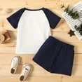 thumbnail image 4 of PatPat Toddler Boys Clothes Baby Boy Outfit Sets Kids Waffle Color Block Raglan Sleeve Tee & Solid Shorts Set,2-Piece, Navy Blue,3T, 4 of 8