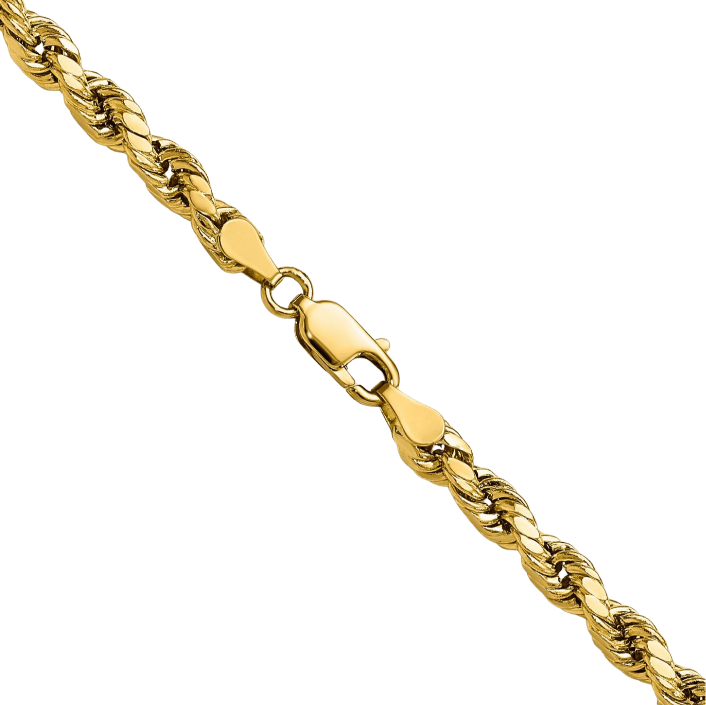 14K Solid Yellow Gold 4mm Rope Chain Twisted Link Necklace