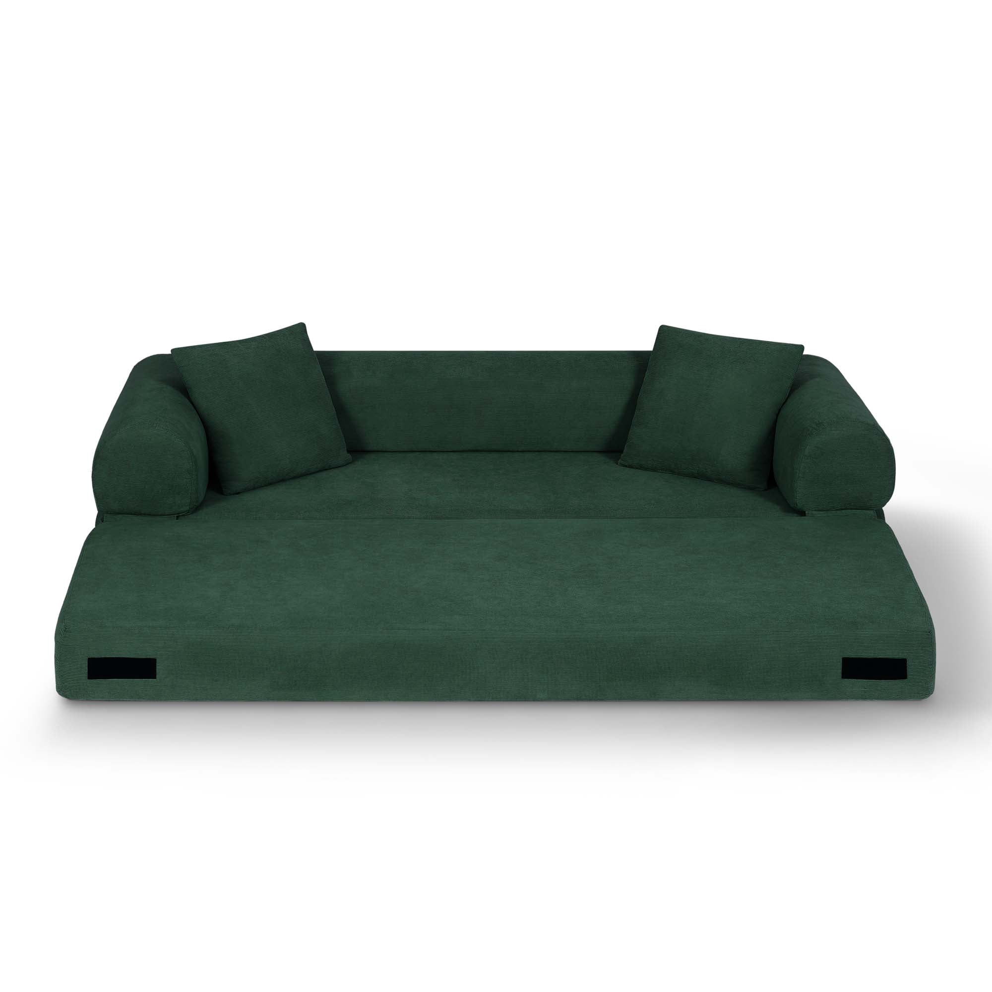 Miniyam 80" W Convertible Sofa, Boneless Couches for Living Room, Folding Sleeper Sofa Bed Queen with Pockets, Corduroy Flod Out Compressed Couch in a Box(Dark Green)