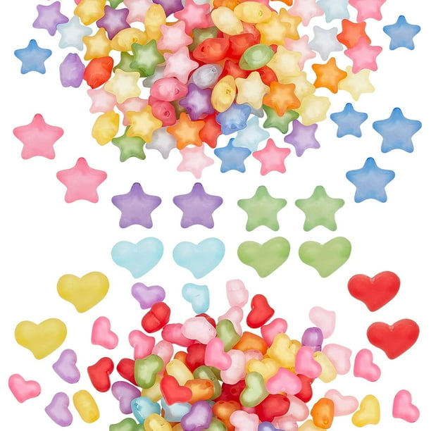 200 piezas de cuentas espaciadoras de corazón y estrella, cuentas acrílicas esmeriladas, cuentas de colores dulces en espaciadores de cuentas