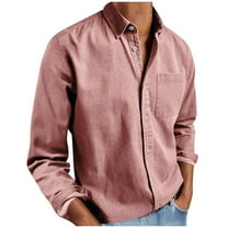UAMVSH Men's Shirts Casual Long Sleeve Button down Tops Solid Color Tshirt Fashion Collared Golf Work Dressy Blouses with Chest Pockets(3X-Large,Pink)