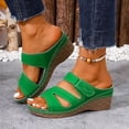 thumbnail image 3 of Dakaela Wedge Sandals for Women Leather Summer Dressy Slip on Slides Wide Width Cutout Platform Comfortable Walking Slippers Size 6-10 Green, 3 of 9