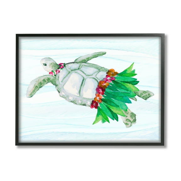 Stupell Hula Turtle Funny Tortoise Landscape Painting Black Framed Art Print Wall Art