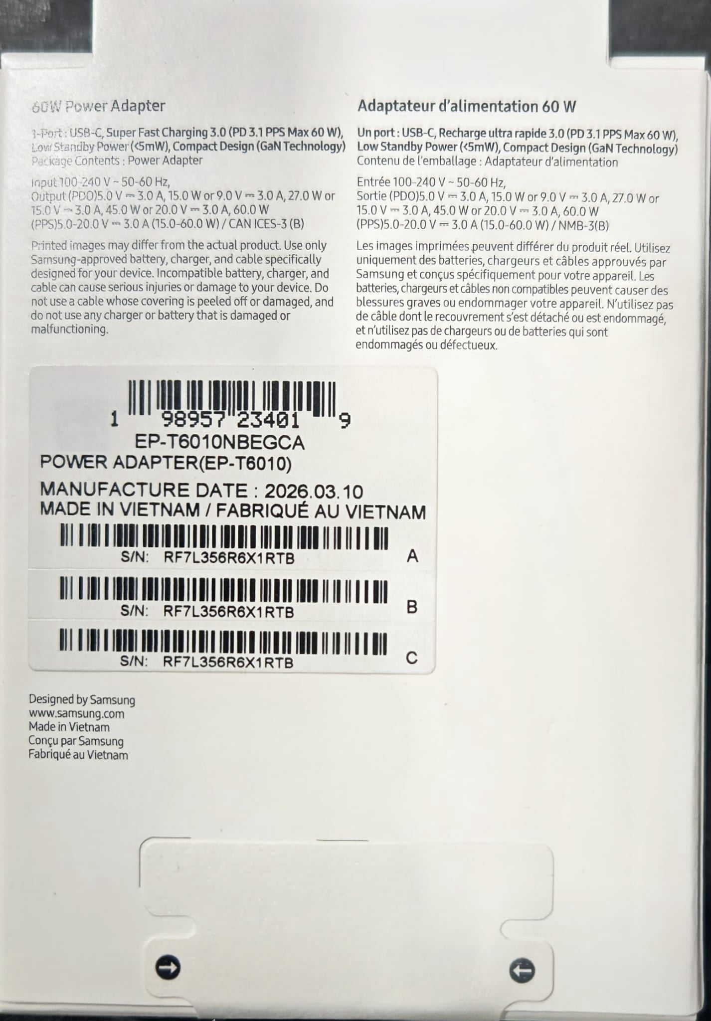 Samsung 60W USB Type-C Super Fast Power Adapter (EP-T6010N) Black