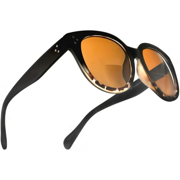 Bi-Focal Sun Readers Oversize Round Audrey Hepburn Sunglasses Matte Black Demi Brown - 1.25 / Brown