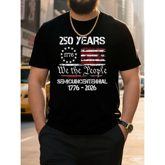 Patriotic We the People 250 Years 1776 Distressed Flag Graphic T-Shirt Men