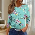 thumbnail image 4 of qelini Shirts for Women Graphic 3/4 Sleeve Floral Print Pullover Tops Crewneck Tunic Loose Casual Blouses, 4 of 8