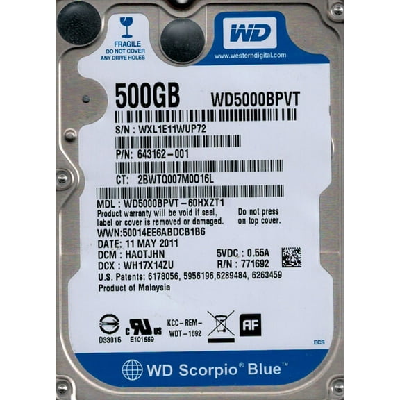 Western Digital WD5000BPVT-60HXZT1 500GB DCM: HAOTJHN