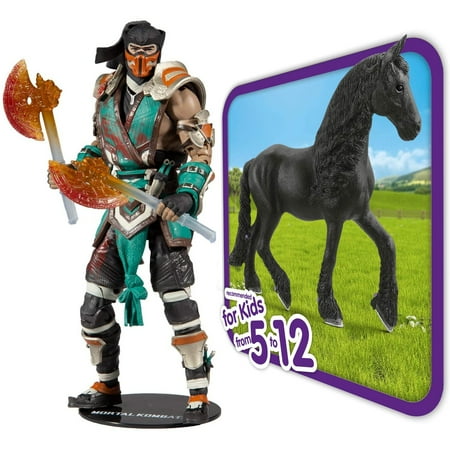 Toys Mortal Kombat Sub Zero Bloody Frozen Over Skin 7 Action Figure + Horse Club Animal Figurine Horse Toys for Girls and Boys, Pack of 2