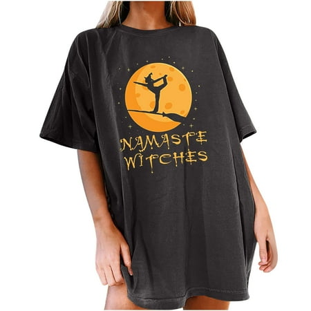 

Women Halloween Shirts Short Sleeve Creawneck Clothes Oversized Loose Fitted Plus Size Blouse Tops Vitage WITCHES Graphic Tshirts
