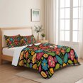 thumbnail image 5 of King Quilt Set 96''x106'', Boho Flower Lightweight Summer Bedspread Coverlet Set with 2 Pillow Shams, Red Blue Yellow Colorful Mexico Tribal Breathable All Season Quilt Bedding for Bedroom/Guest Room, 5 of 9