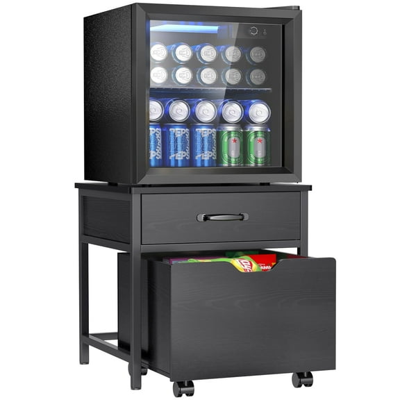 Mini Fridge Stand with Storage,18.1" Mini Refrigerator Cabinet, Black