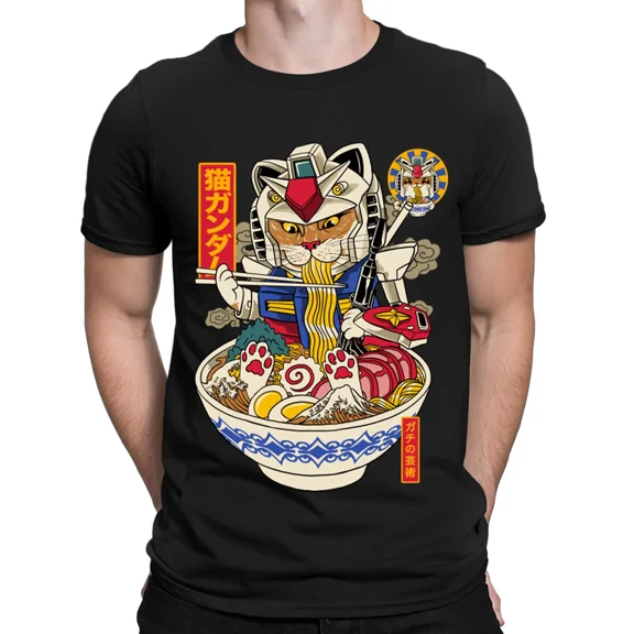 Ramen Cat Gundam Anime Japanese Animal Kitten Funny Mens Womens T-Shirts Top #D
