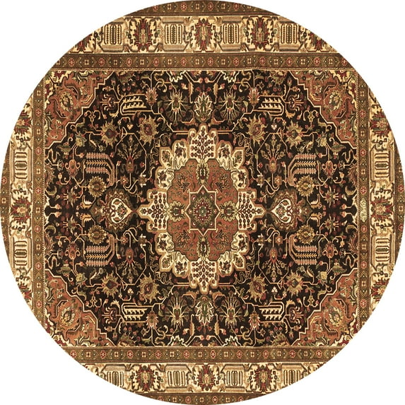 Ahgly Company Indoor Round Medallion Brown Traditional Area Rugs, 5' Round