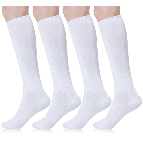 Loritta 4 Pairs Womens Knee High Socks, Casual Cotton Uniform Long Socks for Girls, White