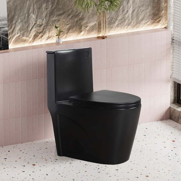 BARONAGE One-Piece Toilet, 1.1/1.60 Gpf Water-Saving Dual Flush Extended Comfort Height Floor-Standing, Standard Size Toilet With Soft-Close Seat, Matte Black