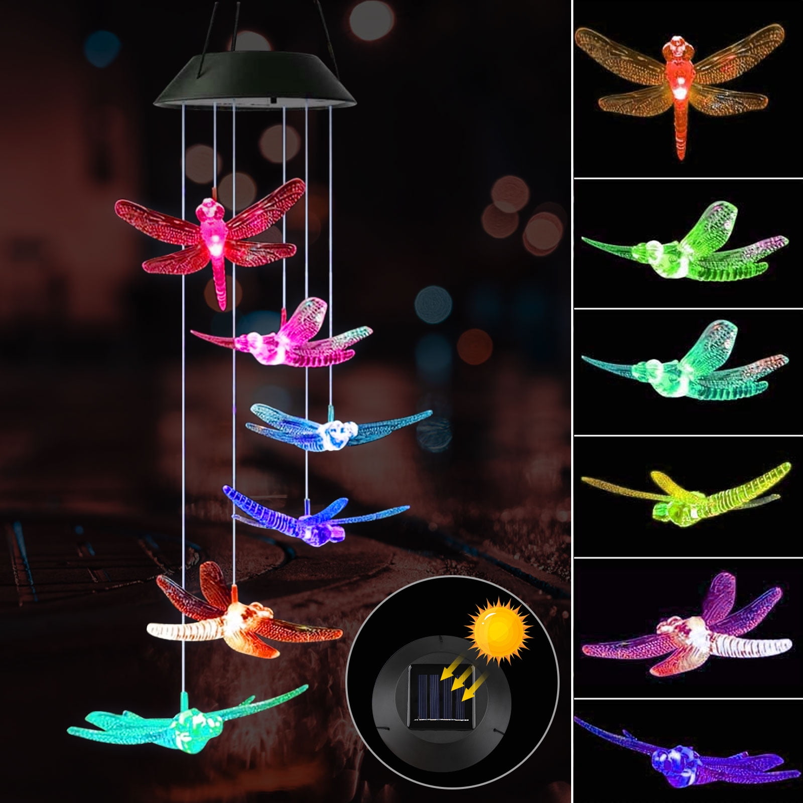Wind Chime Solar Home Craft Dragonfly Light LED Lamp Waterproof Portable Gift