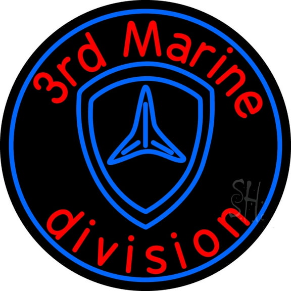 3rd Marine Division In Round LED Neon Sign 26 x 26 - inches, Black Square Cut Acrylic Backing, with Dimmer - Bright and Premium built indoor LED Neon Sign for Defence Force.